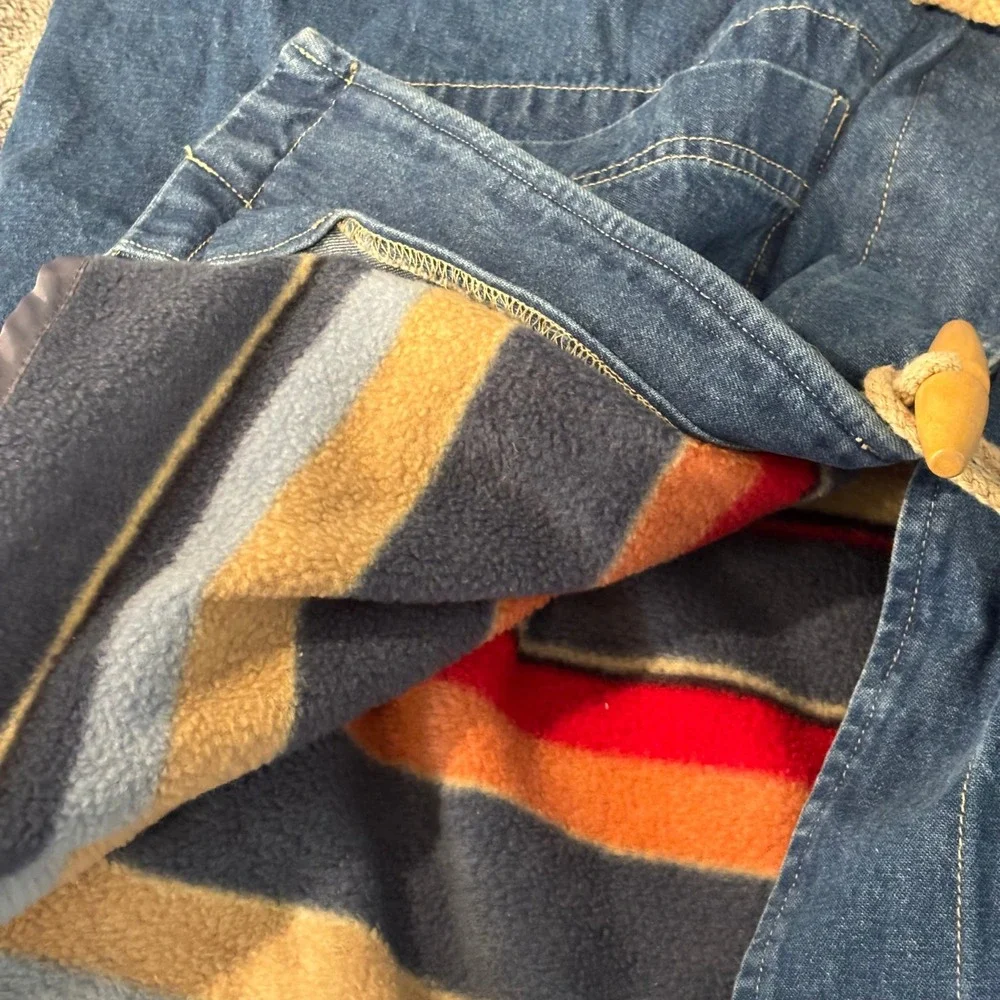 Vtg Denim Co Womens Duffle Chore Coat 2X Hooded Toggle Barn Fleece Lined 21230
